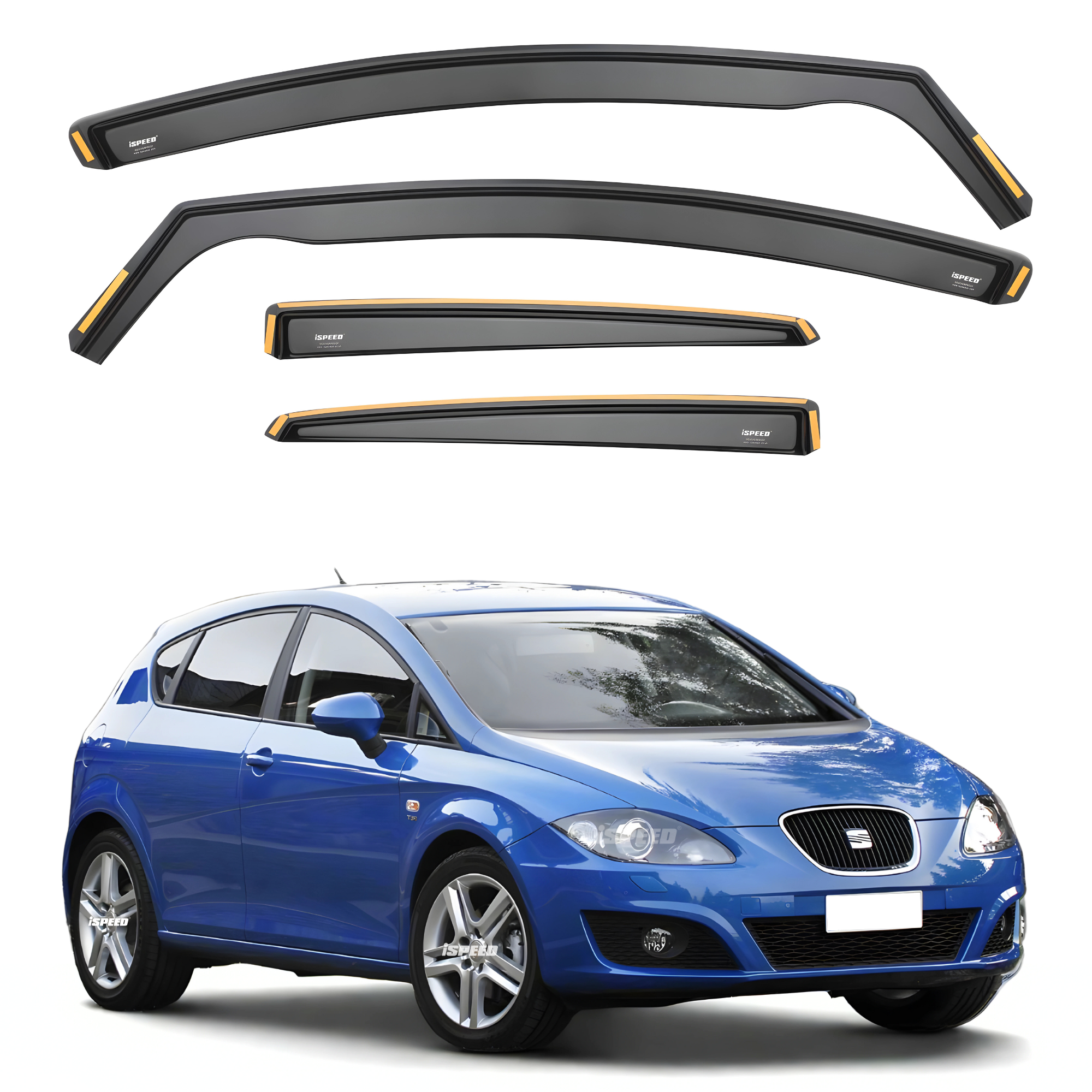 SEAT Leon MK2 5-Door (2006-2012) Wind Deflectors - 4-Piece Tinted Set, Easy Fit With Adhesive & Clips