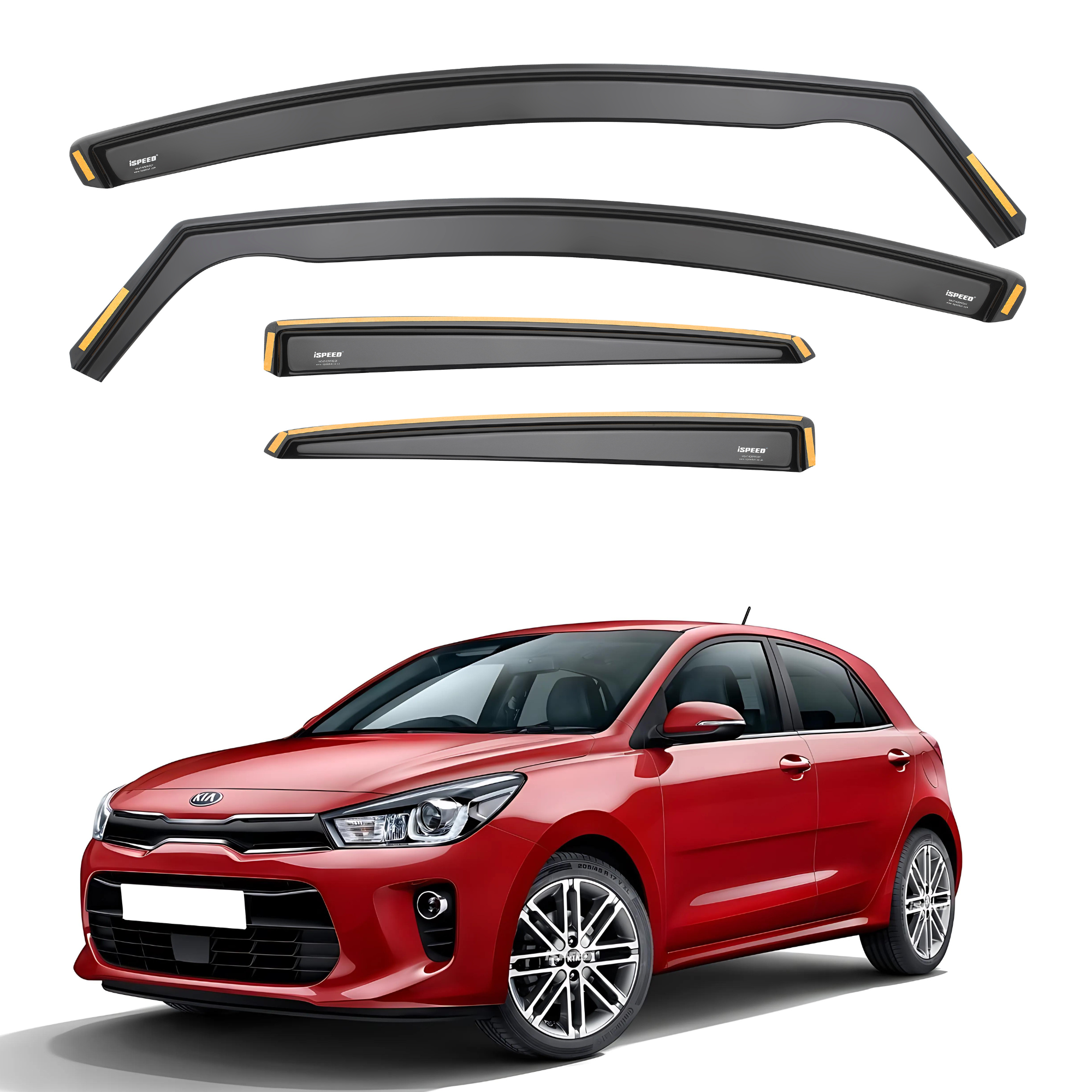 バグシールド Kia Rio Sedan 4Doors 2011-2017の窓レインガードデフレクターサンベントバイザー Window Rain Guards Deflector Sun Vent Visor for KI Car Mud Flaps for Kia Rio 2006 - 2011 New Pride 4-Door Sedan